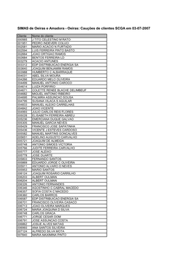 SIMAS De Oeiras E Amadora - Oeiras: Cauções De Clientes SCGA Em 03-07-2007