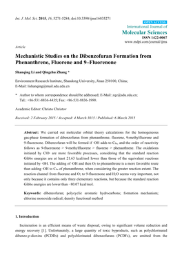 Mechanistic Studies on the Dibenzofuran Formation from Phenanthrene, Fluorene and 9–Fluorenone