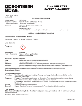 Zinc SULFATE SAFETY DATA SHEET