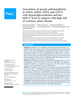 Association of Genetic Polymorphisms in SOD2, SOD3, GPX3, and GSTT1
