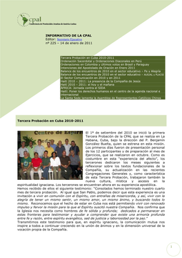 INFORMATIVO DE LA CPAL Editor: Secretario Ejecutivo Nº 225 – 14 De Enero De 2011