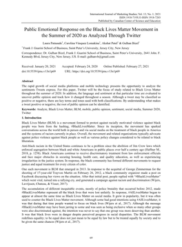 Public Emotional Response on the Black Lives Matter Movement in the Summer of 2020 As Analyzed Through Twitter