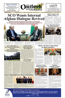 SCO Wants Internal Afghan Dialogue Revived