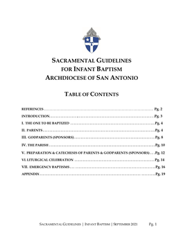 Sacramental Guidelines for Infant Baptism Archdiocese of San Antonio