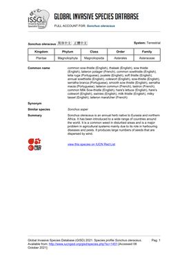 Sonchus Oleraceus Global Invasive