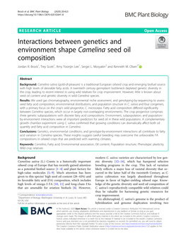 Interactions Between Genetics and Environment Shape Camelina Seed Oil Composition Jordan R