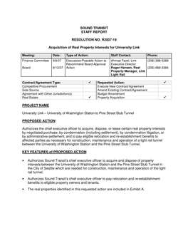 Sound Transit Staff Report Resolution No. R2007-19