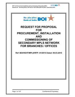 Request for Proposal for Procurement, Installation and Commissioning of Secondary Mpls Network for Branches / Offices