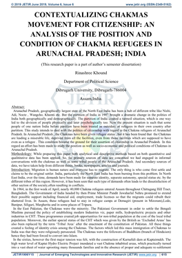 An Analysis of the Position and Condition of Chakma Refugees in Arunachal Pradesh; India
