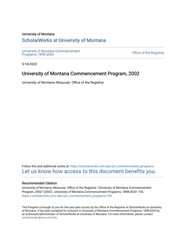 University of Montana Commencement Program, 2002