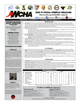 2016-17 WCHA WEEKLY RELEASE Week Five (October 24-30, 2016) / Wcha.Com