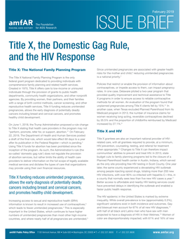 ISSUE BRIEF Title X, the Domestic Gag Rule, and the HIV Response