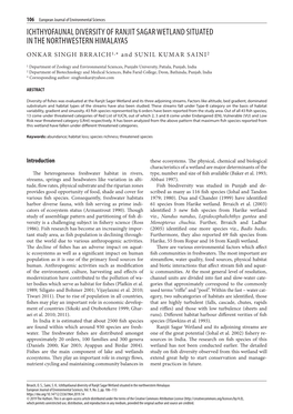 Ichthyofaunal Diversity of Ranjit Sagar Wetland Situated in the Northwestern Himalayas