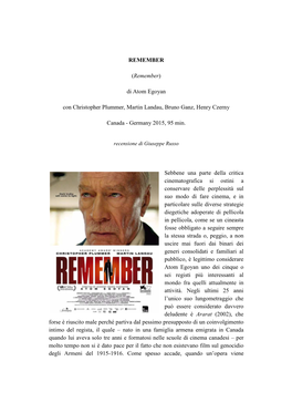 (Remember) Di Atom Egoyan Con Christopher Plummer, Martin