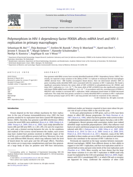 Polymorphism in HIV-1 Dependency Factor PDE8A Affects Mrna Level and HIV-1 Replication in Primary Macrophages