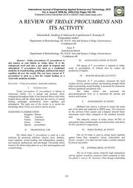 Tridax Procumbens and Its Activity