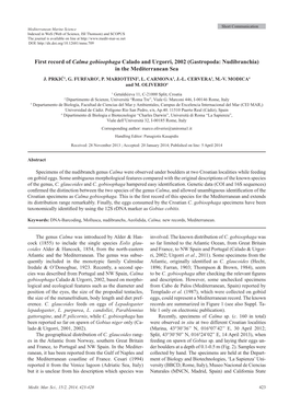 First Record of Calma Gobioophaga Calado and Urgorri, 2002 (Gastropoda: Nudibranchia) in the Mediterranean Sea J