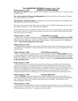 1903 Friday January 2, 1903 EVENTS of EVERYWHERE Two Men Were Killed and Four Engines and Two Freight Trains Demolished by a Runaway Engine at Liberty, Ind