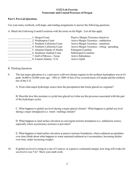 2 G322 Lab Exercise Neotectonic and Coastal Processes of Oregon Part I