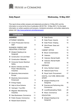 Daily Report Wednesday, 19 May 2021 CONTENTS