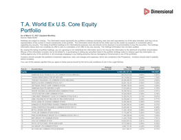 T.A. World Ex U.S. Core Equity Portfolio As of March 31, 2021 (Updated Monthly) Source: State Street Holdings Are Subject to Change