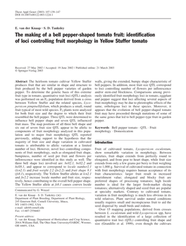 Identification of Loci Controlling Fruit Morphology in Yellow Stuffer Tomato