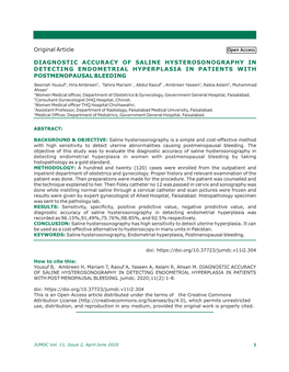 Diagnostic Accuracy of Saline Hysterosonography in Detecting Endometrial Hyperplasia in Patients with Postmenopausal Bleeding