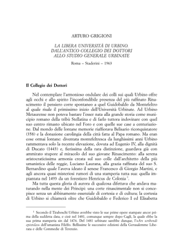 Arturo Grigioni La Libera Università Di Urbino. Dall
