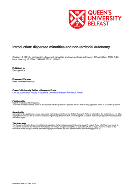 Introduction: Dispersed Minorities and Non-Territorial Autonomy