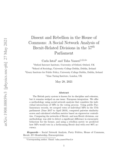 Dissent and Rebellion in the House of Commons: a Social Network Analysis of Brexit-Related Divisions in the 57Th Parliament