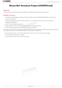 Mouse Me1 Knockout Project (CRISPR/Cas9)