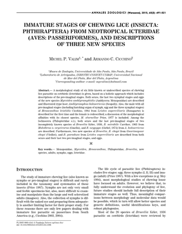 Immature Stages of Chewing Lice (Insecta: Phthiraptera) from Neotropical Icteridae (Aves: Passeriformes), and Descriptions of Three New Species