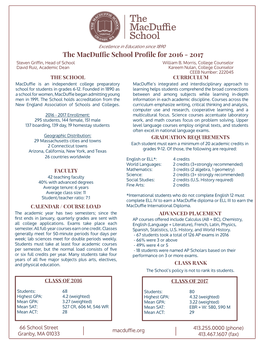 The Macduffie School Profile for 2016 - 2017 Steven Griffin, Head of School William B