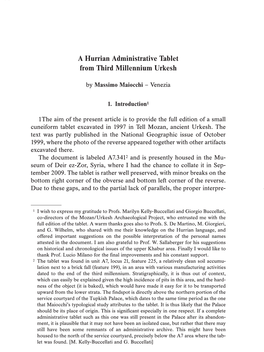 A Hurrian Administrative Tablet from Third Millennium Urkesh 1