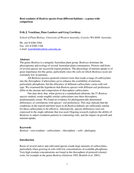 Root Exudates of Banksia Species from Different Habitats – a Genus-Wide Comparison