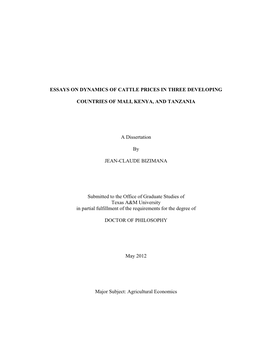 Essays on Dynamics of Cattle Prices in Three Developing