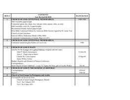 BOX # CONTENTS Last Revised 06/2018 DATE RANGE 1 CHURCH