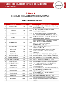 Tlaxcala Domicilios Y Horarios Asambleas Municipales