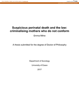 Suspicious Perinatal Death and the Law: Criminalising Mothers Who Do Not Conform