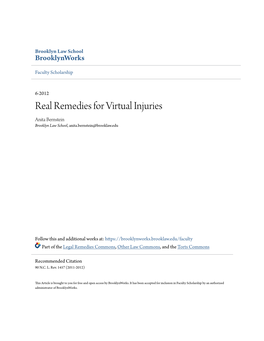 Real Remedies for Virtual Injuries Anita Bernstein Brooklyn Law School, Anita.Bernstein@Brooklaw.Edu