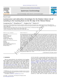 Luminescence and Radiocarbon Chronologies for the Xindian Culture Site of Lamafeng in the Guanting Basin on the NE Edge of the Tibetan Plateau