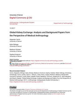 Global Kidney Exchange: Analysis and Background Papers from the Perspective of Medical Anthropology