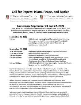 Call for Papers: Islam, Peace, and Justice