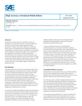 High-Accuracy Articulated Mobile Robots 2017-01-2095 Published 09/19/2017