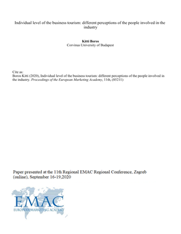 Individual Level of the Business Tourism: Different Perceptions of the People Involved in the Industry