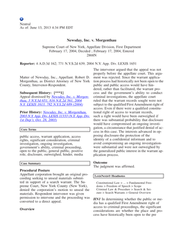 Newsday, Inc. V. Morgenthau Supreme Court of New York, Appellate Division, First Department February 17, 2004, Decided ; February 17, 2004, Entered 2868N