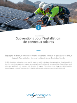 Subventions Pour L'installation De Panneaux Solaires