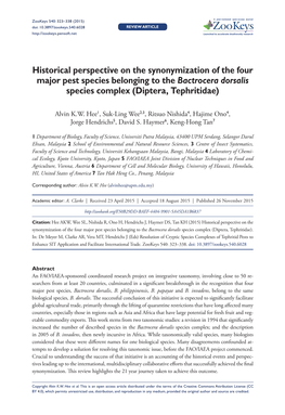 Historical Perspective on the Synonymization of the Four Major Pest Species Belonging to the Bactrocera Dorsalis Species Complex (Diptera, Tephritidae)