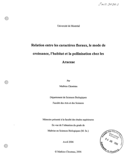 33T Relation Entre Les Caractères Floraux, Le Mode De Croissance, L