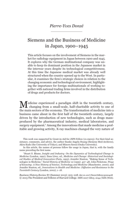 Siemens and the Business of Medicine in Japan, 1900–1945